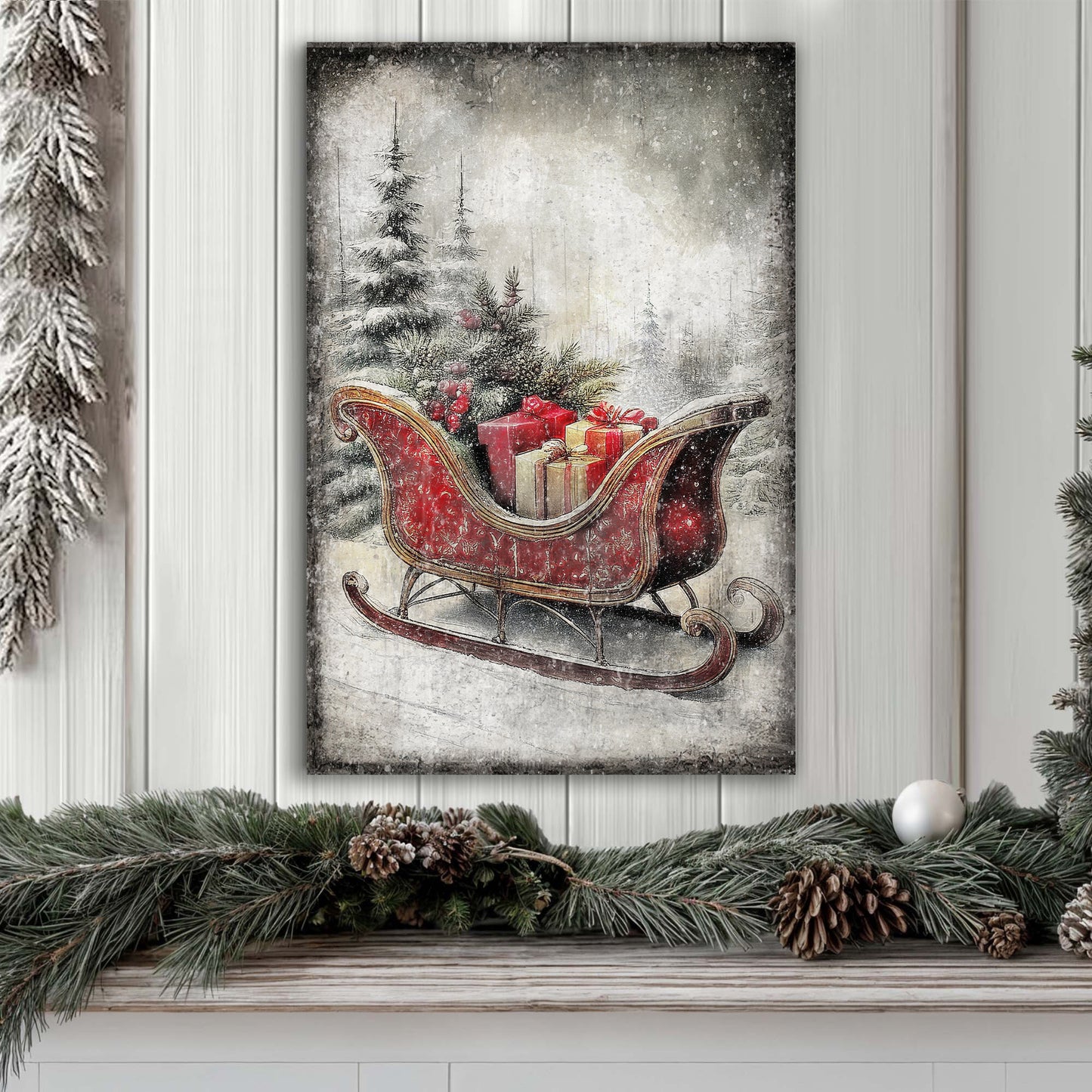 Vintage Christmas Sleigh Sled Wall Art VI