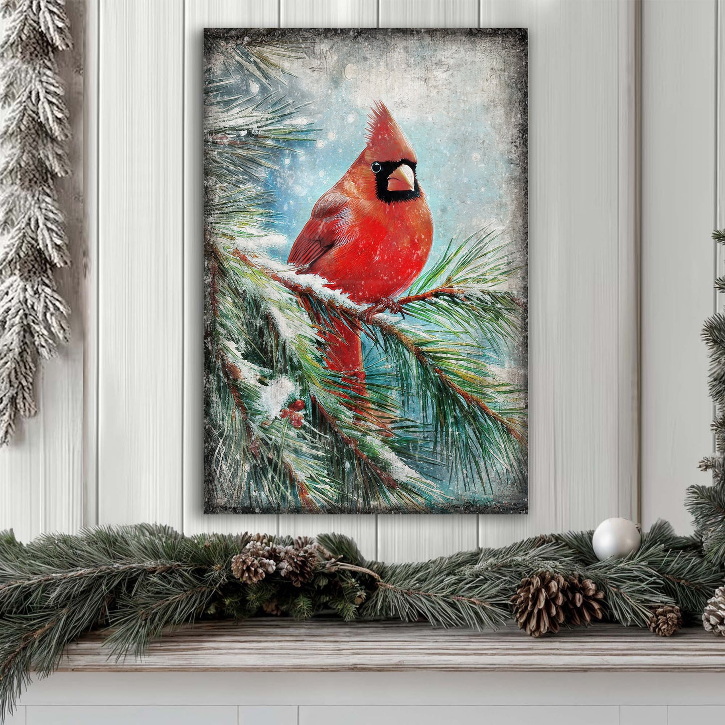 Vintage Cardinal Christmas Wall Art