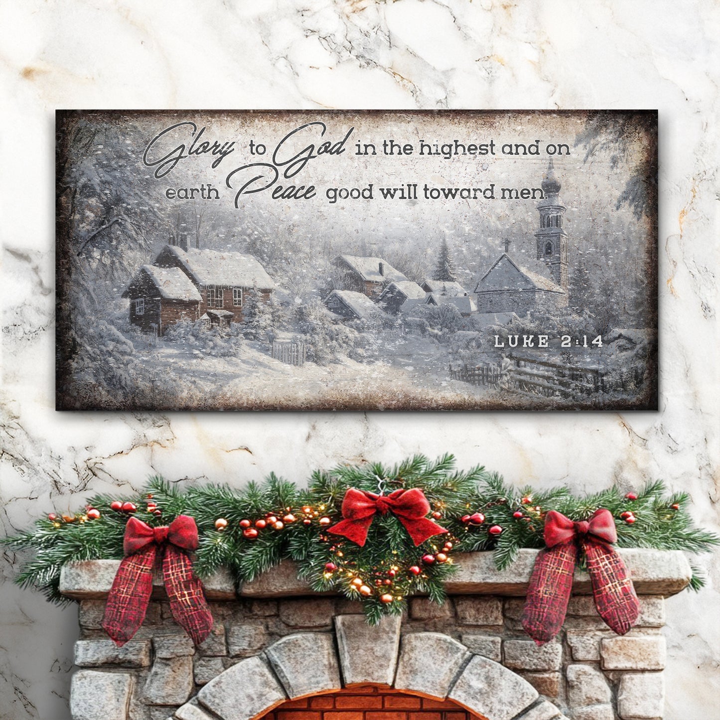 Vintage Christmas Village Luke 2:14 Scripture Sign II