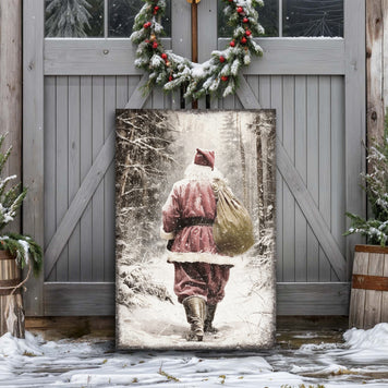 Vintage Santa Claus in Winter Forest Christmas Wall Art III