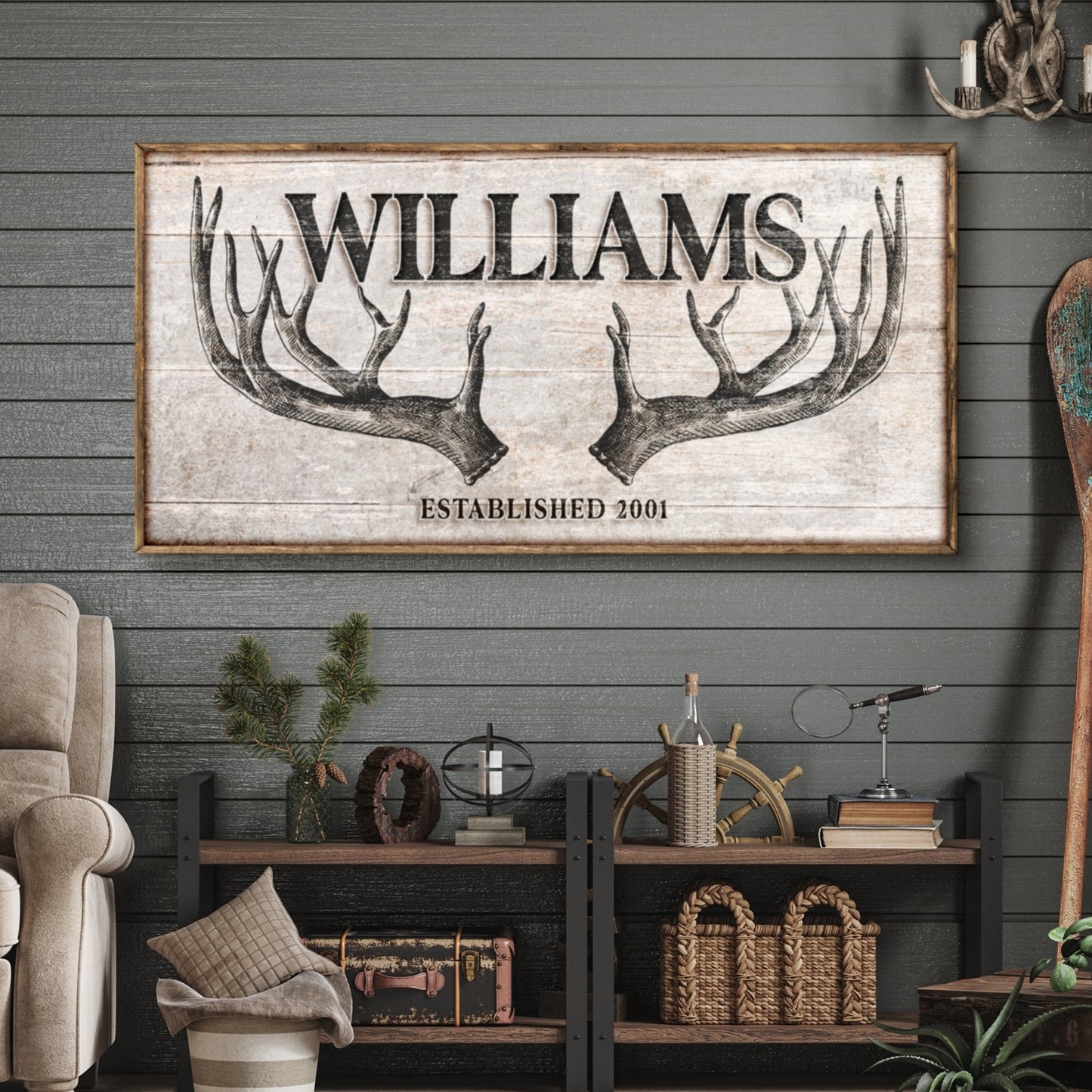 Personalized Family Antler Sign IV