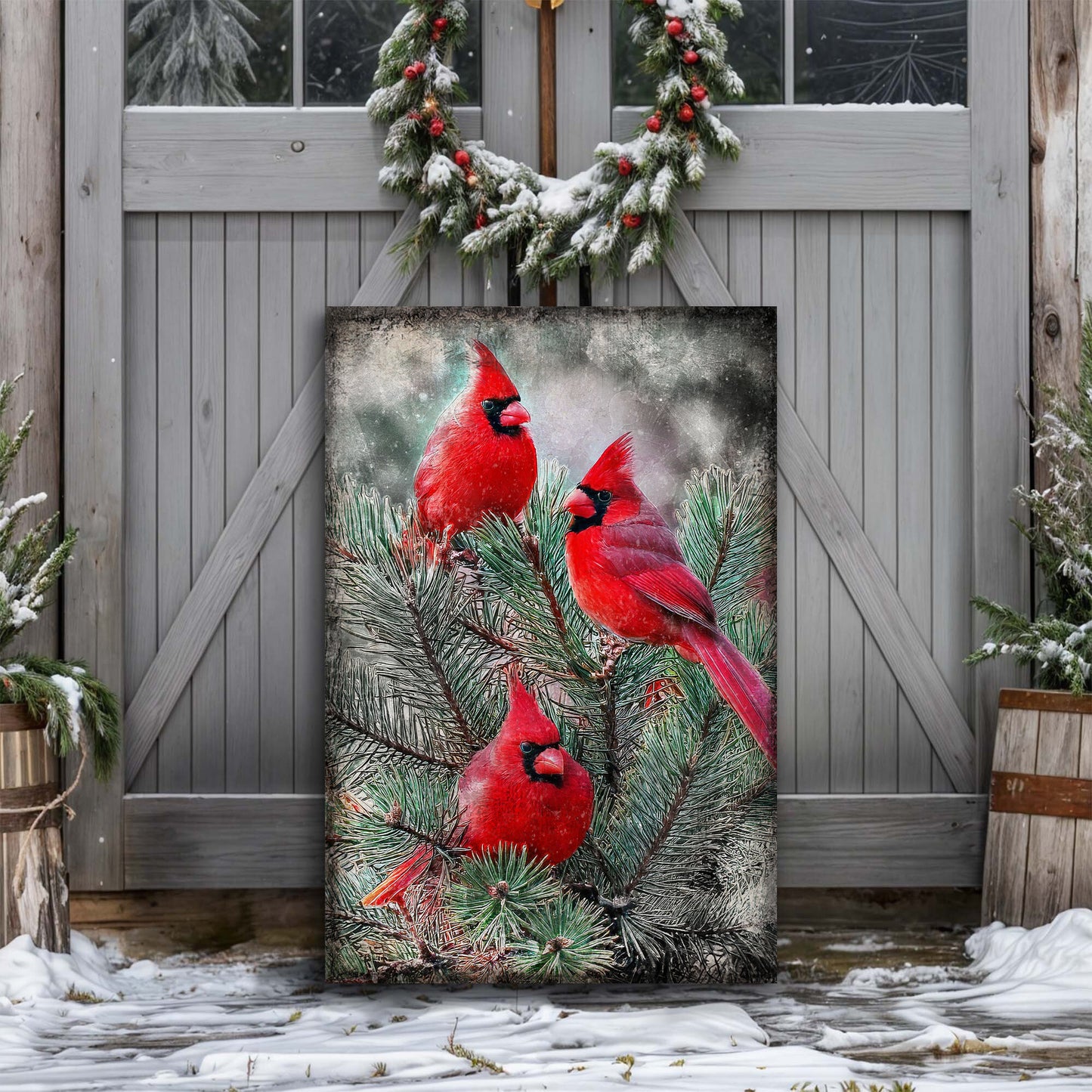 Vintage Cardinal Christmas Wall Art III