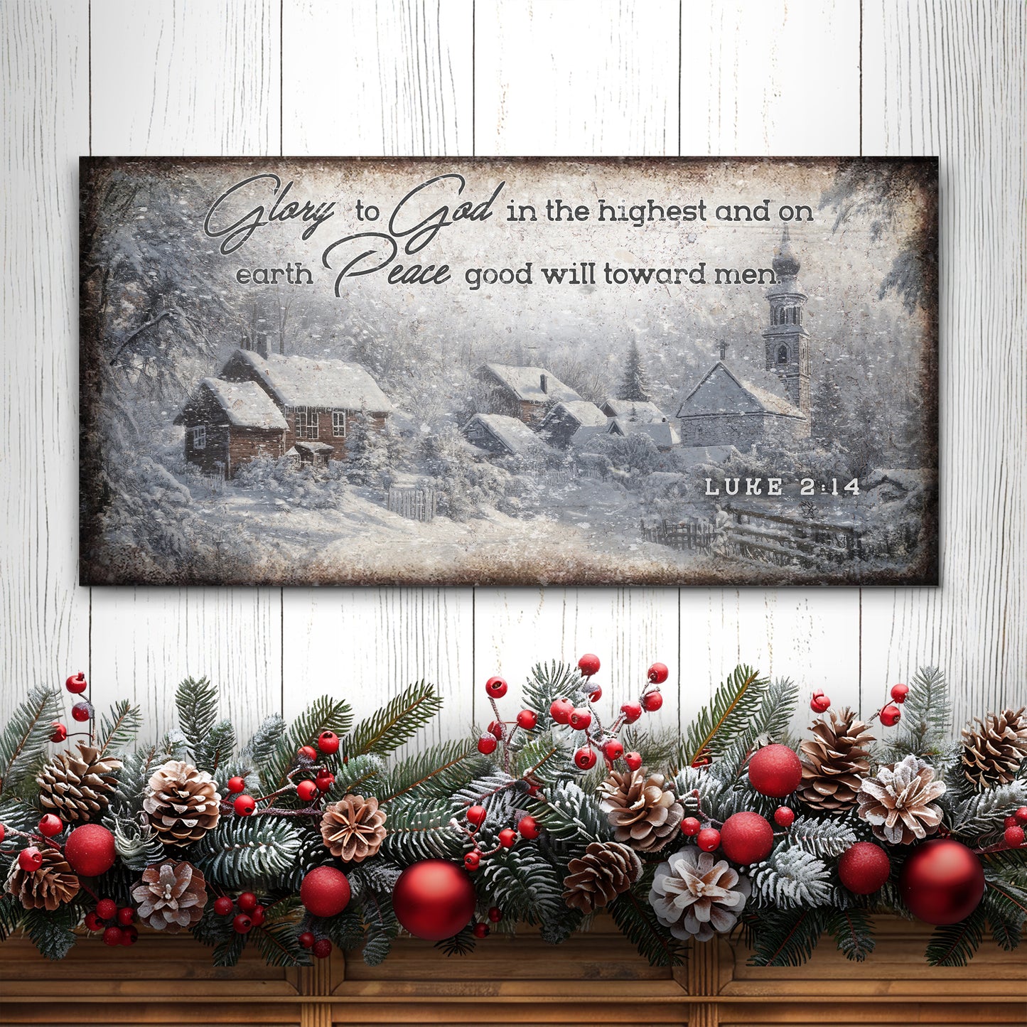 Vintage Christmas Village Luke 2:14 Scripture Sign II