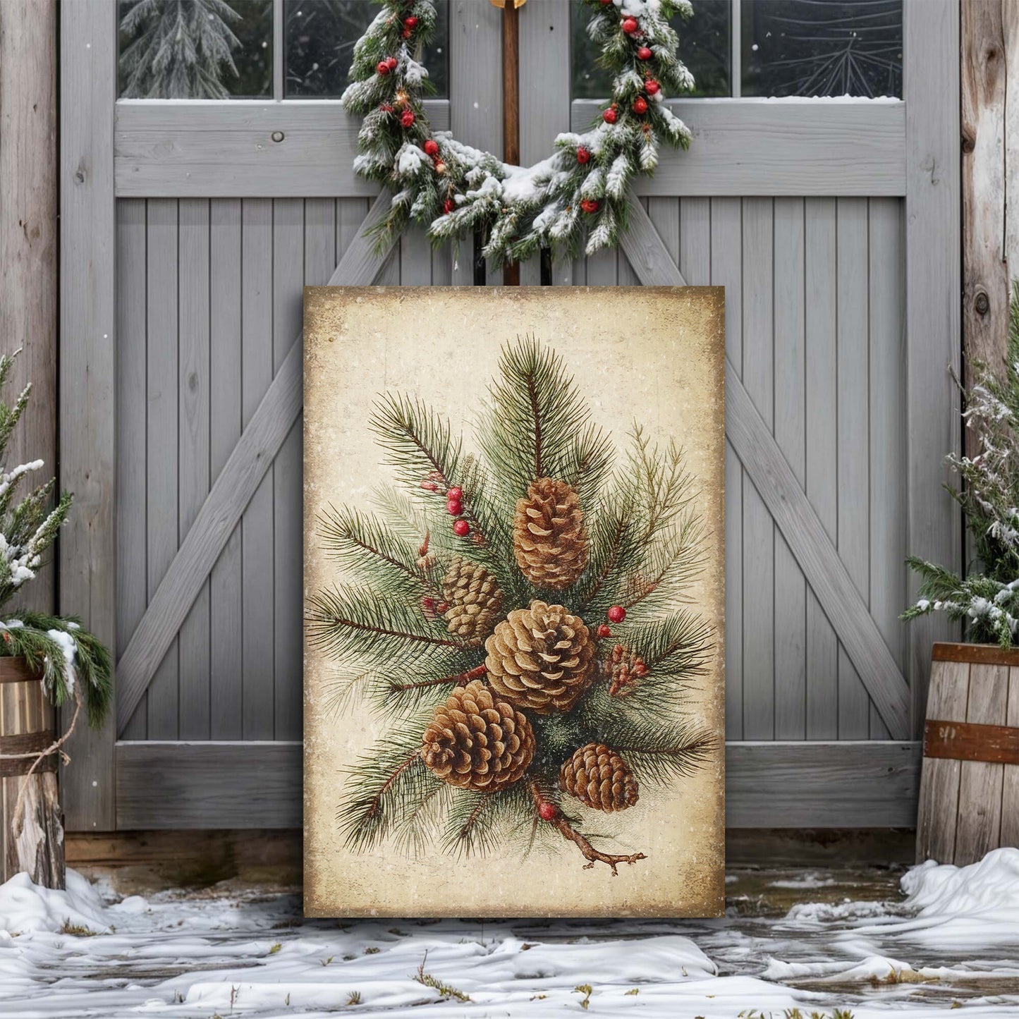 Vintage Winter Pine Cone Christmas Wall Art III