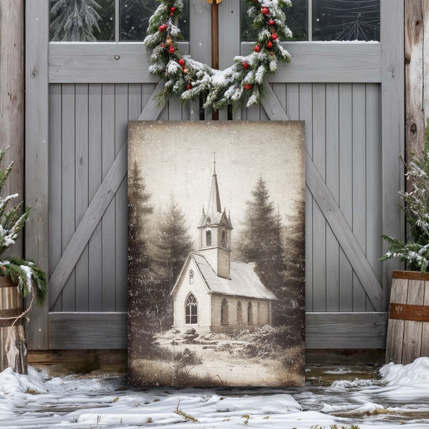 Vintage Church Christmas Wall Art III