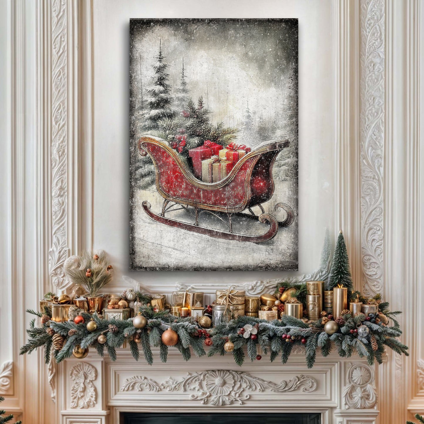 Vintage Christmas Sleigh Sled Wall Art VI