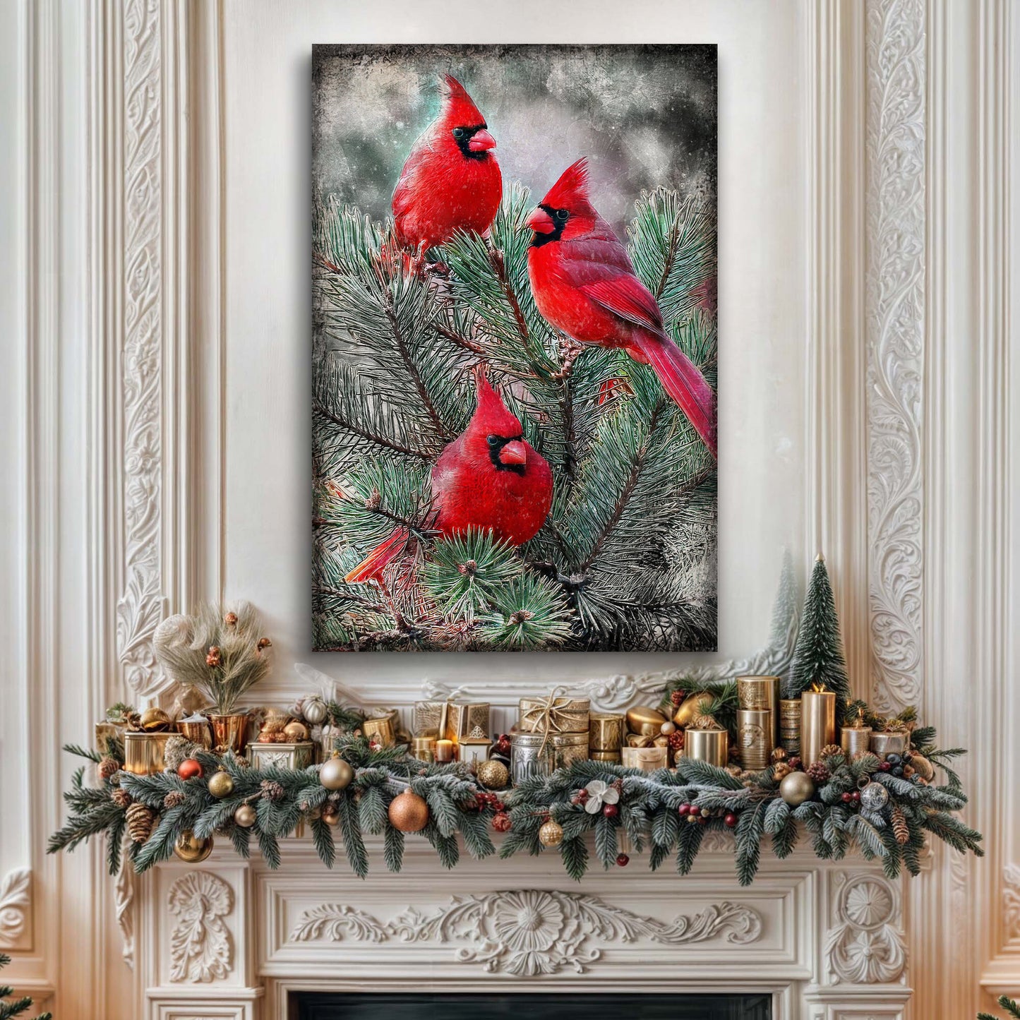 Vintage Cardinal Christmas Wall Art III