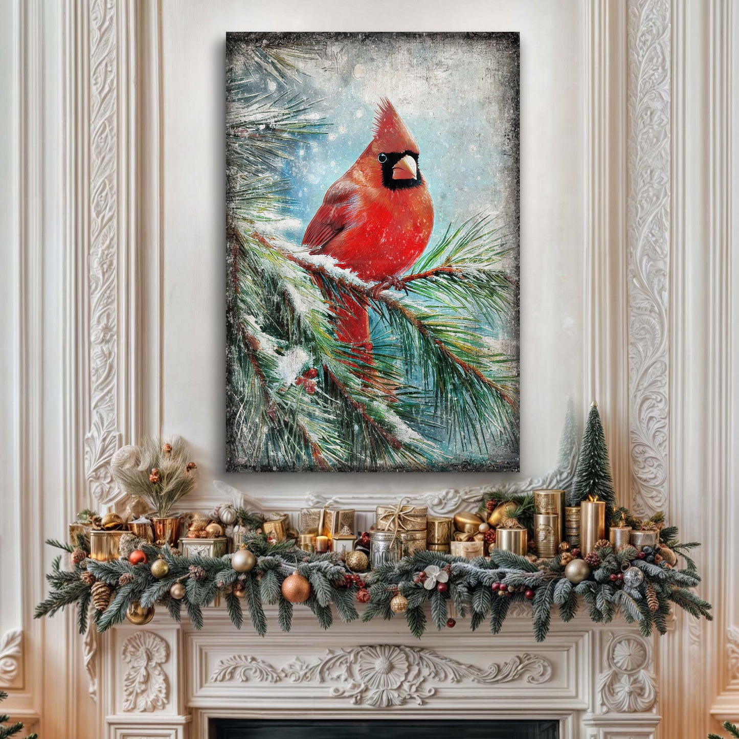 Vintage Cardinal Christmas Wall Art