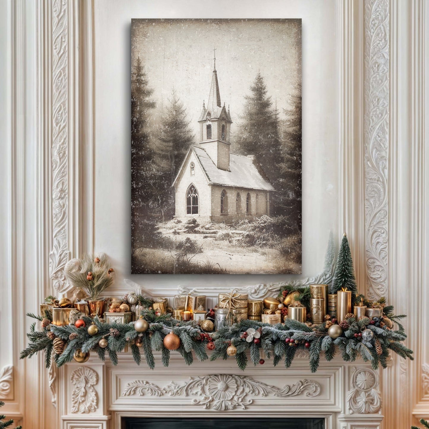 Vintage Church Christmas Wall Art III