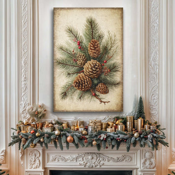 Vintage Winter Pine Cone Christmas Wall Art III