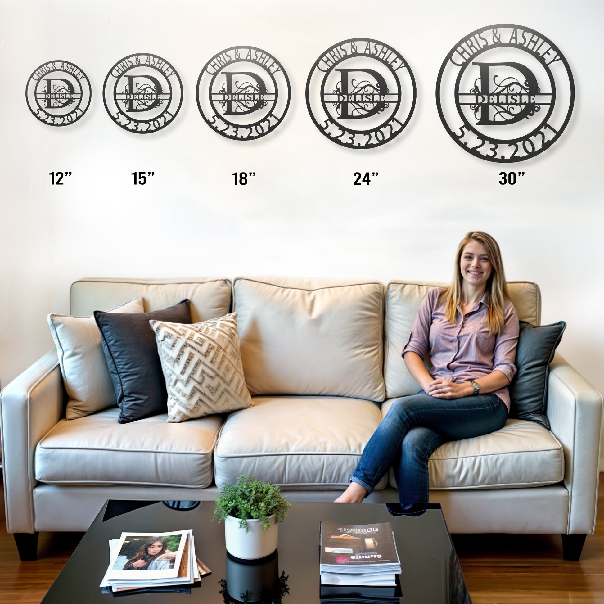 Elaborate Split Letter Family Name - Steel Sign