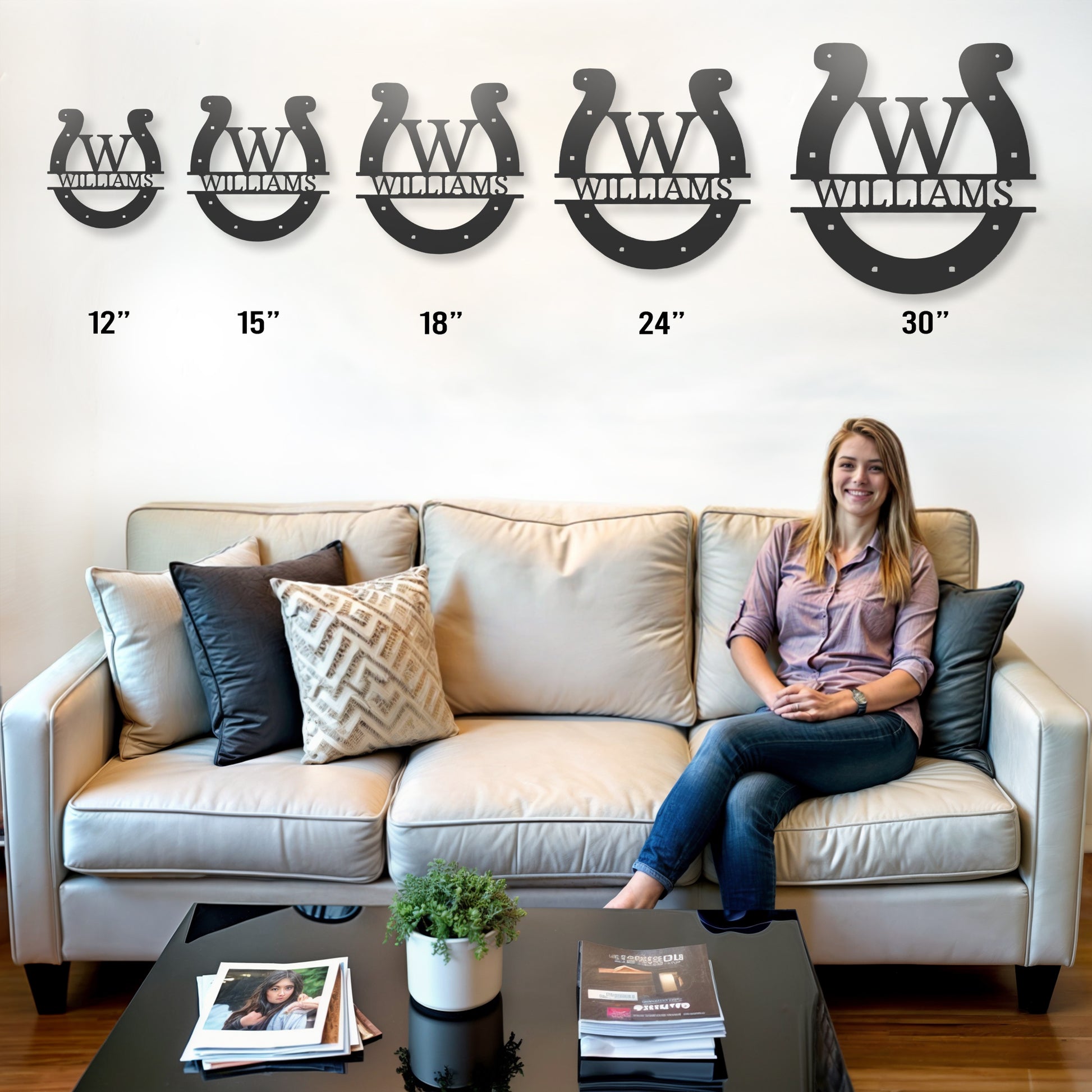 Custom Horseshoe Monogram - Steel Sign