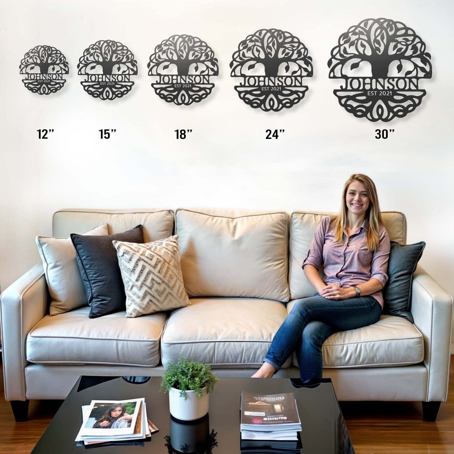 Fancy Tree of Life Monogram - Steel Sign