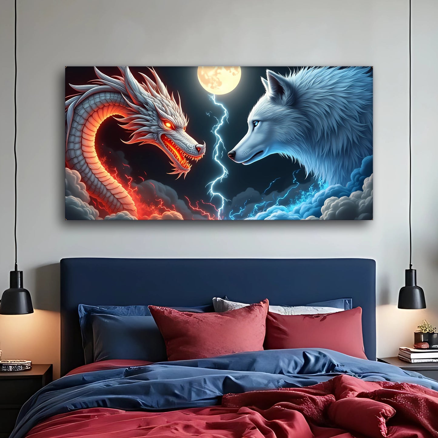 3D Dragon and Wolf Wall Art III