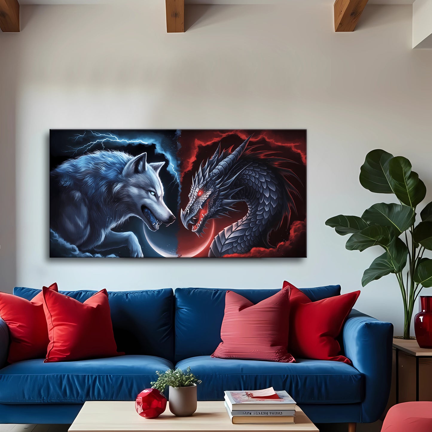 3D Dragon and Wolf Wall Art