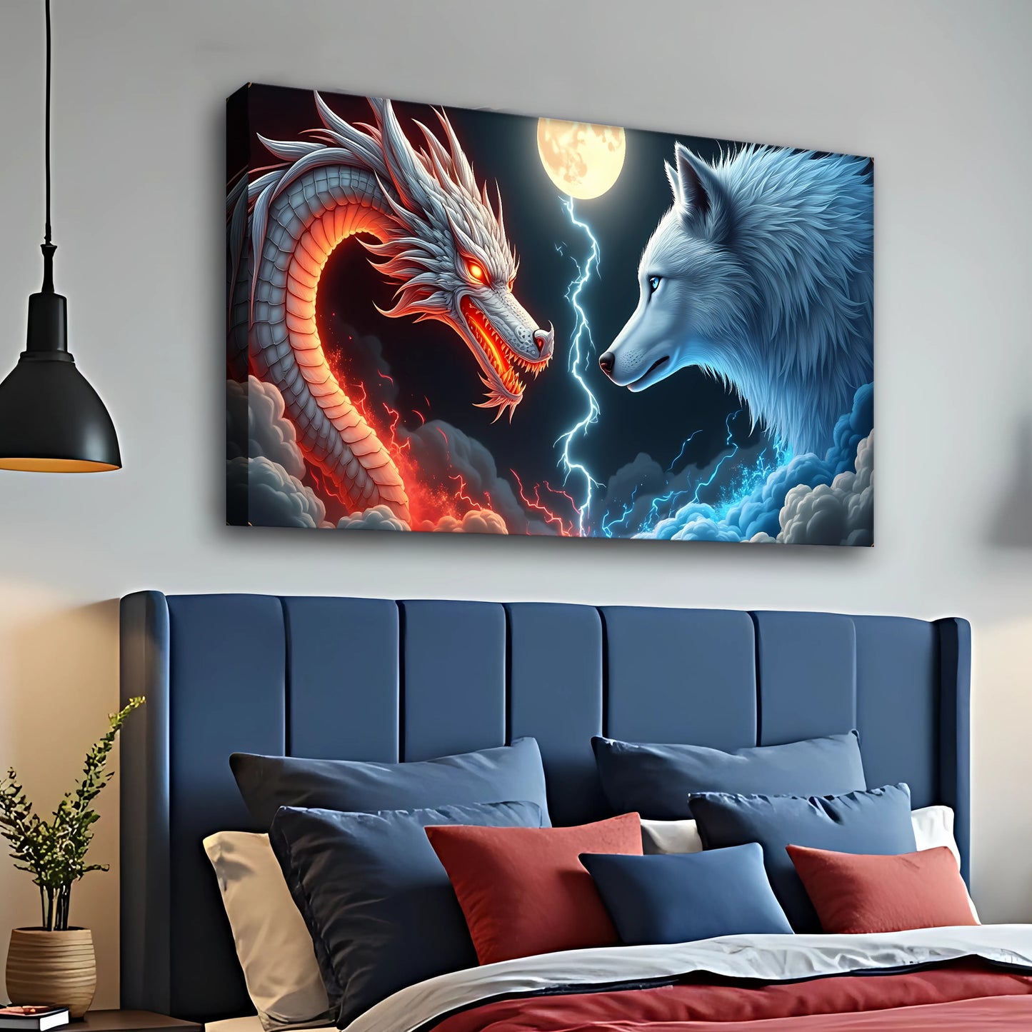 3D Dragon and Wolf Wall Art III