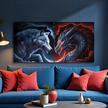 3D Dragon and Wolf Wall Art