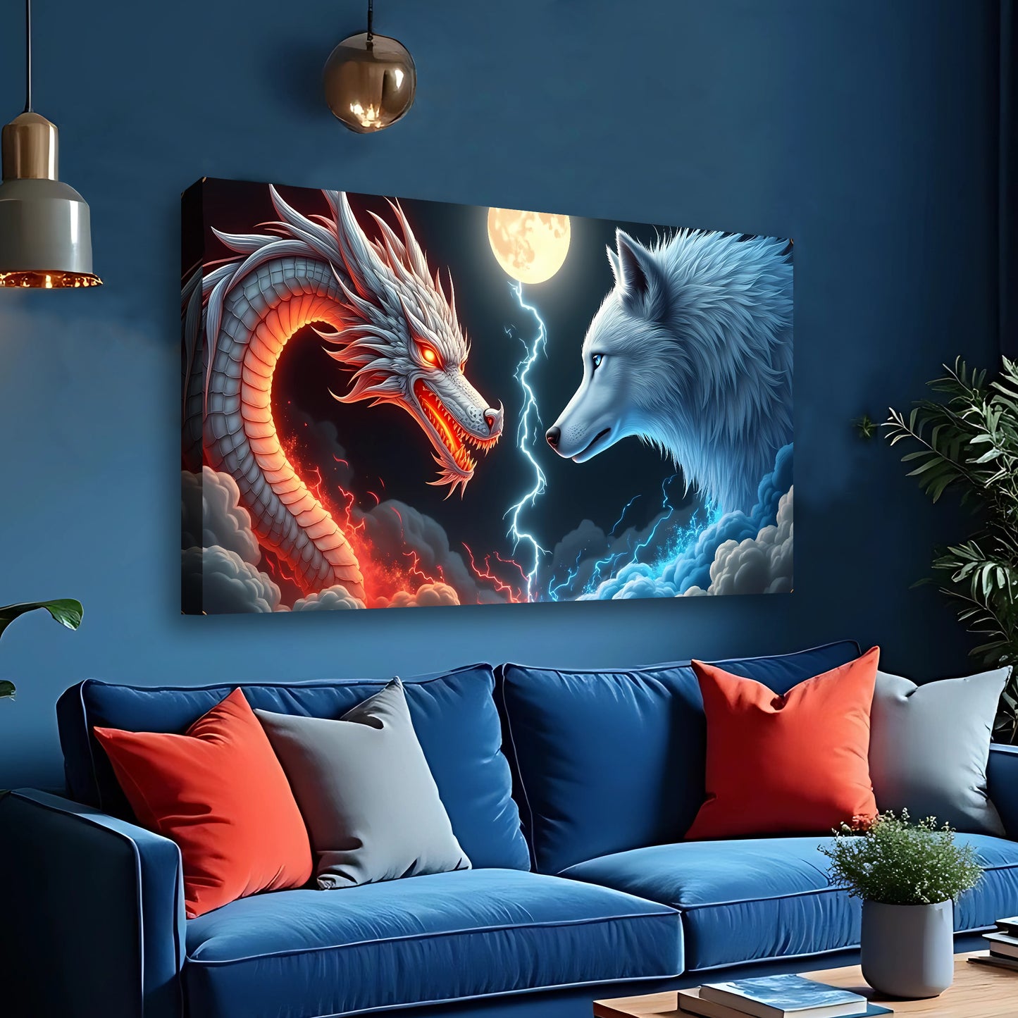 3D Dragon and Wolf Wall Art III