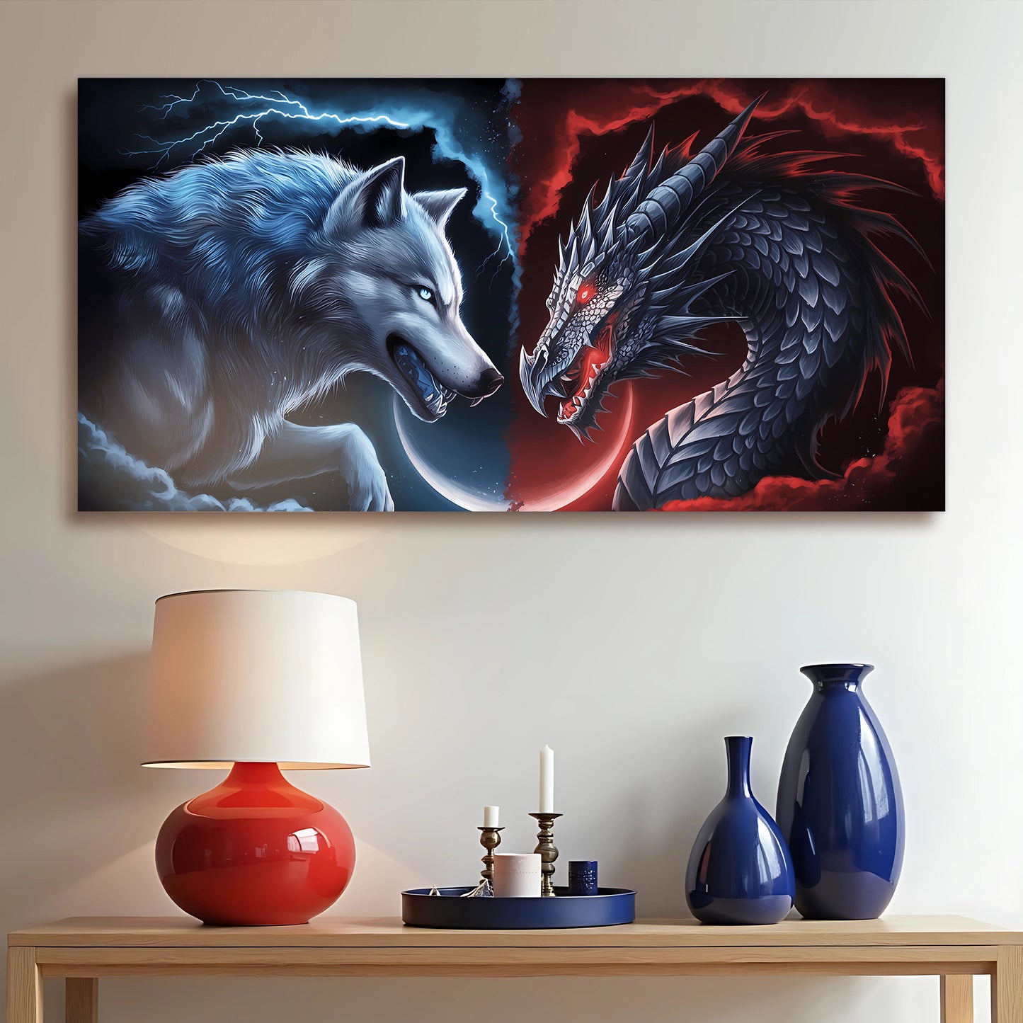 3D Dragon and Wolf Wall Art