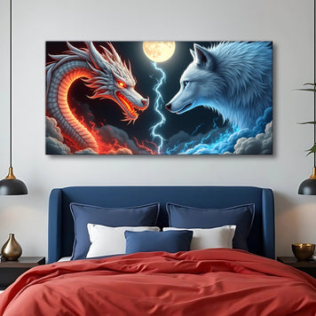 3D Dragon and Wolf Wall Art III