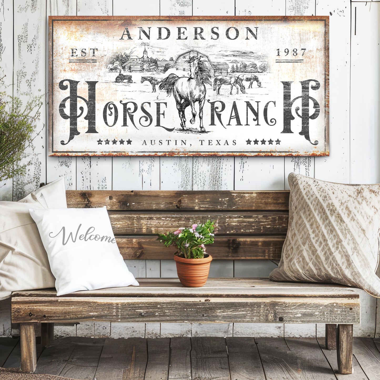 Family Horse Ranch Rustic Sign