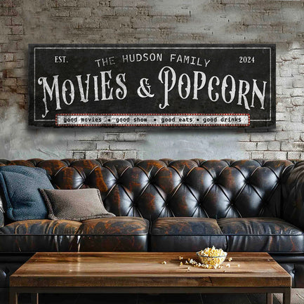 Personalized Movies & Popcorn Sign II  - Image by Tailored Canvases