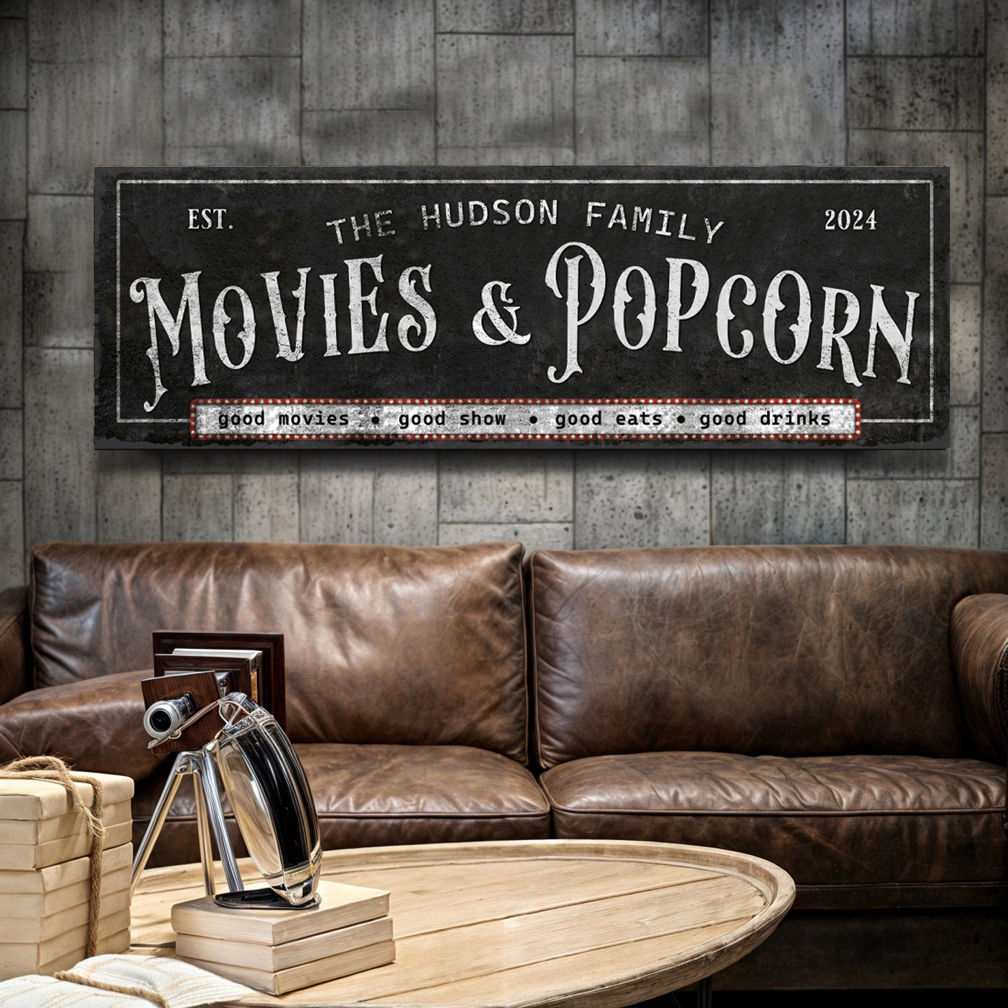 Personalized Movies & Popcorn Sign II  - Image by Tailored Canvases