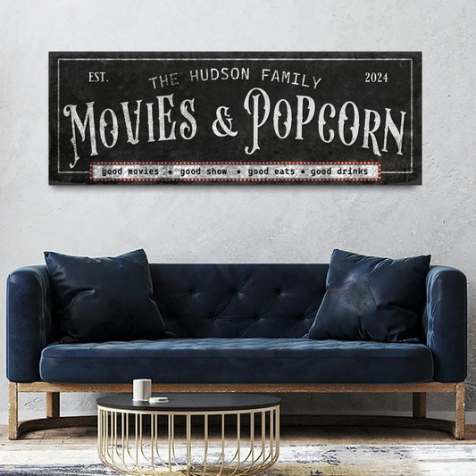 Personalized Movies & Popcorn Sign II Style 2 - Image by Tailored Canvases