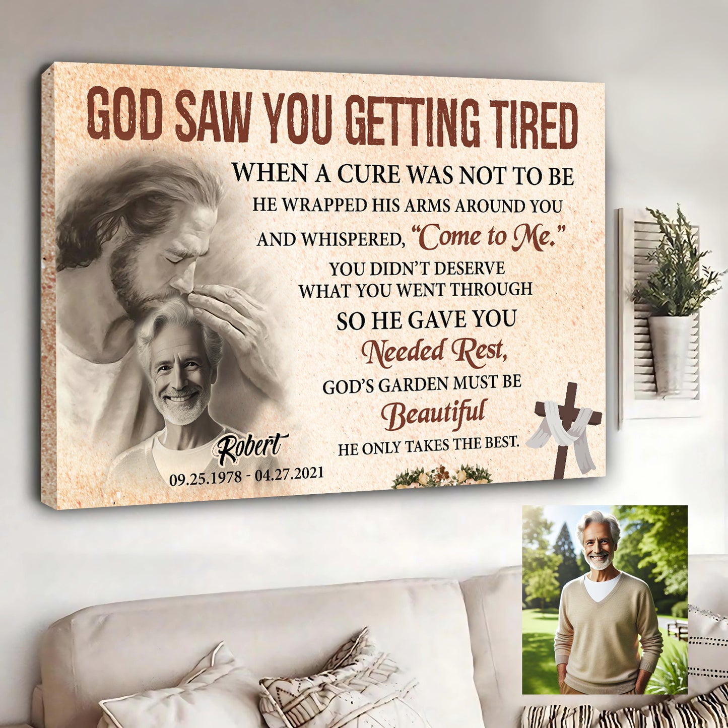 Personalized God Saw You Getting Tired Memorial Sign III