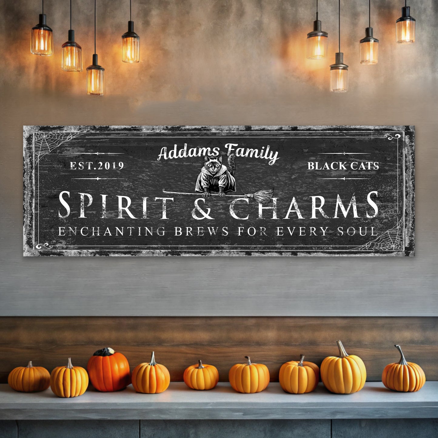 Black Cat’s Spirits & Charms Bar Halloween Sign