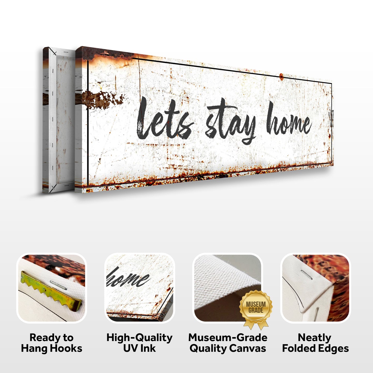 Let's Stay Home Rustic Sign