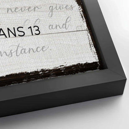 Save 33% When You Add A Frame To Your 48x24 1 Corinthians 13 - Love Sign Canvas Now