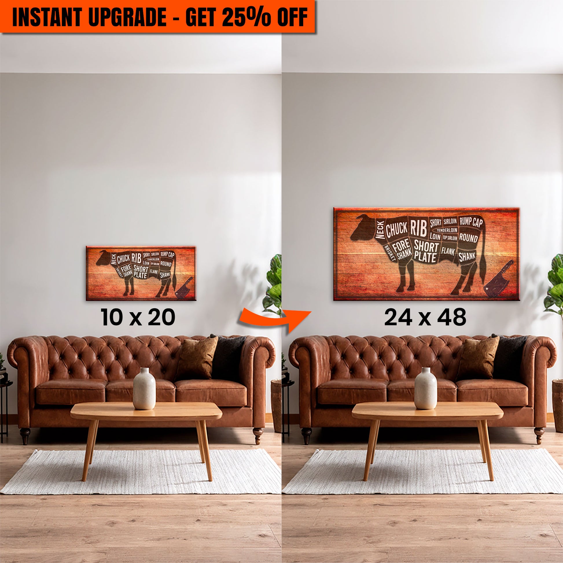 Upgrade Your 10x20 Inches 'Cow Butcher Kitchen Sign II' To 24x48 Inches Canvas
