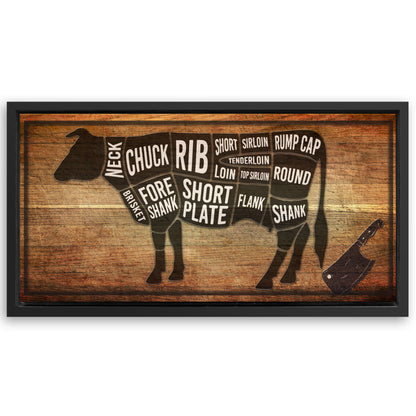 Save 33% When You Add A Frame To Your 60x30 Cow Butcher Kitchen Sign II Canvas Now