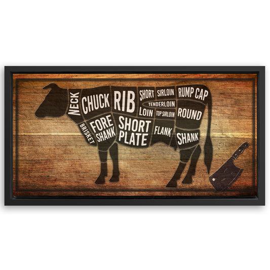 Save 33% When You Add A Frame To Your 60x30 Cow Butcher Kitchen Sign II Canvas Now