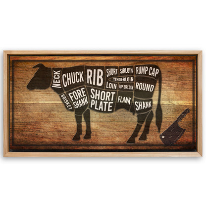 Save 33% When You Add A Frame To Your 60x30 Cow Butcher Kitchen Sign II Canvas Now