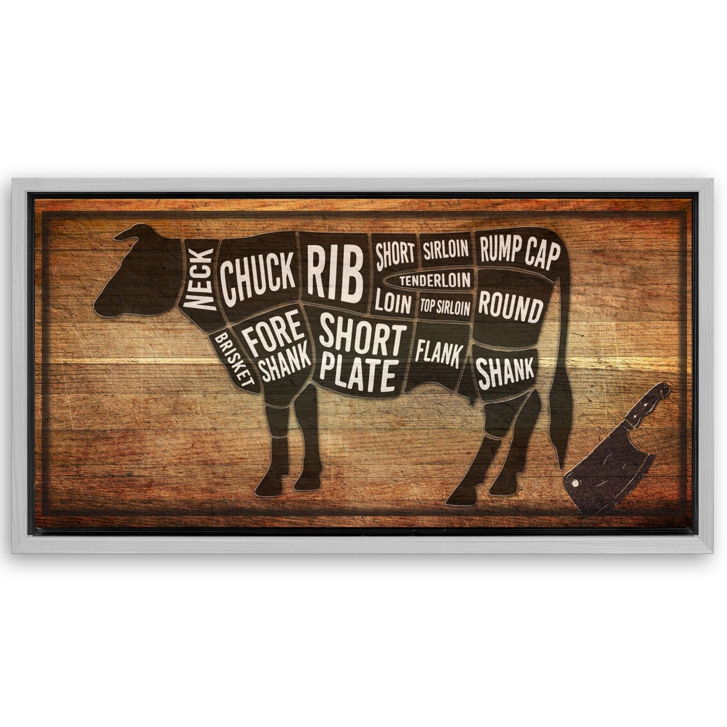 Save 33% When You Add A Frame To Your 20x10 Cow Butcher Kitchen Sign II Canvas Now
