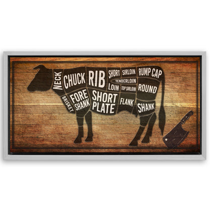 Save 33% When You Add A Frame To Your 20x10 Cow Butcher Kitchen Sign II Canvas Now