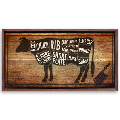 Save 33% When You Add A Frame To Your 20x10 Cow Butcher Kitchen Sign II Canvas Now