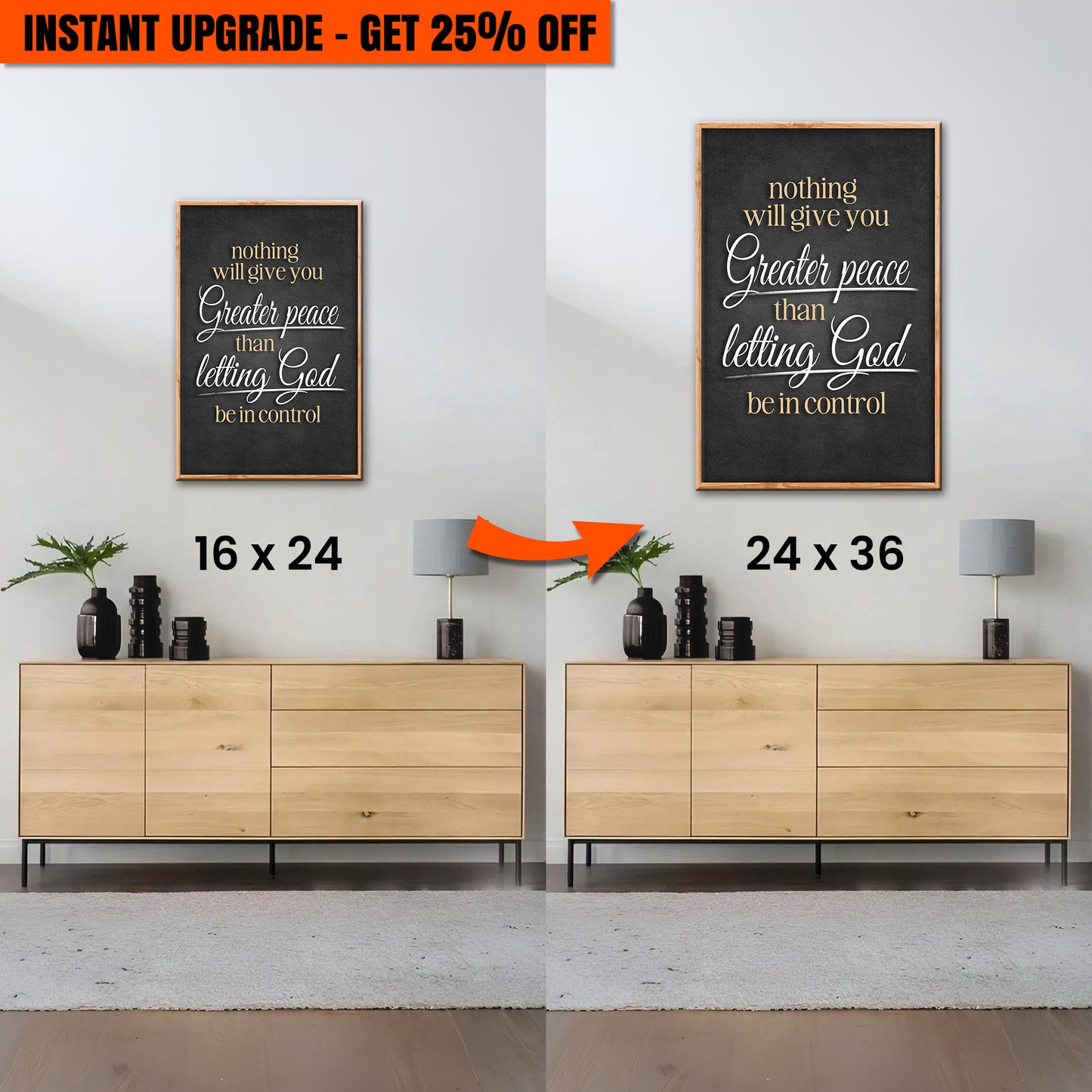 Upgrade Your 24x16 Inches 'Greater Peace Faith Sign' Canvas To 36x24 Inches