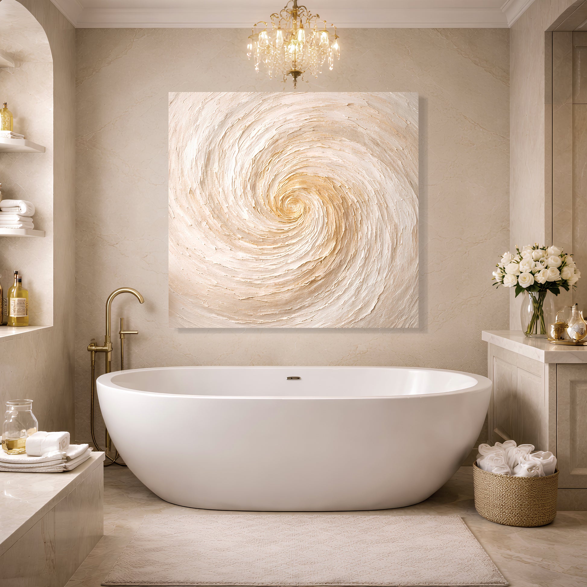 Neutral Gold Abstract — Large Spiral