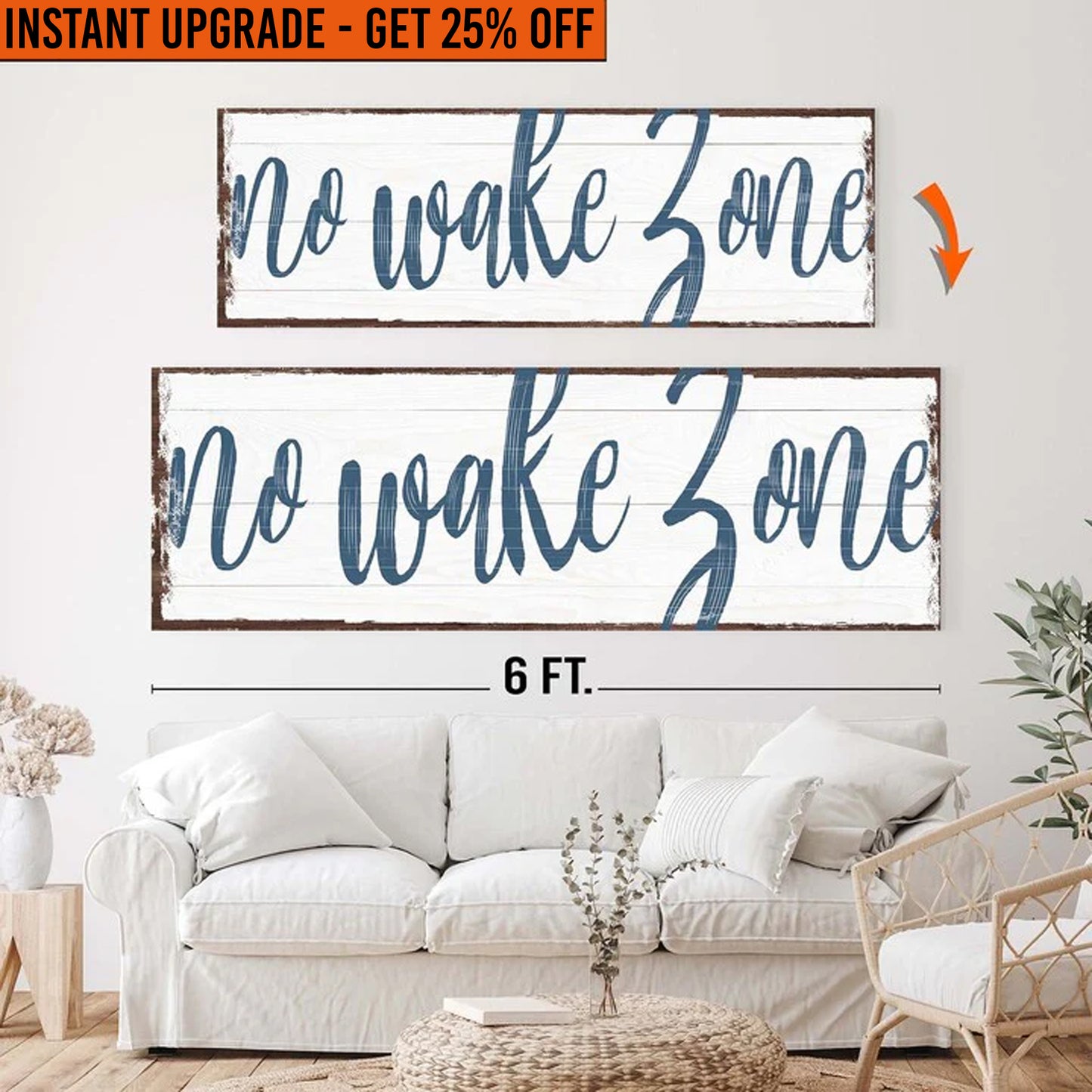 Upgrade Your 20x60 Inches 'No Wake Zone Sign XV Canvas To 24x72 Inches