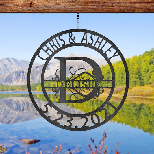 Elaborate Split Letter Family Name - Steel Sign