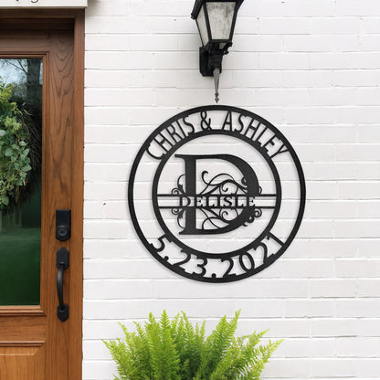 Elaborate Split Letter Family Name - Steel Sign