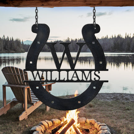 Custom Horseshoe Monogram - Steel Sign