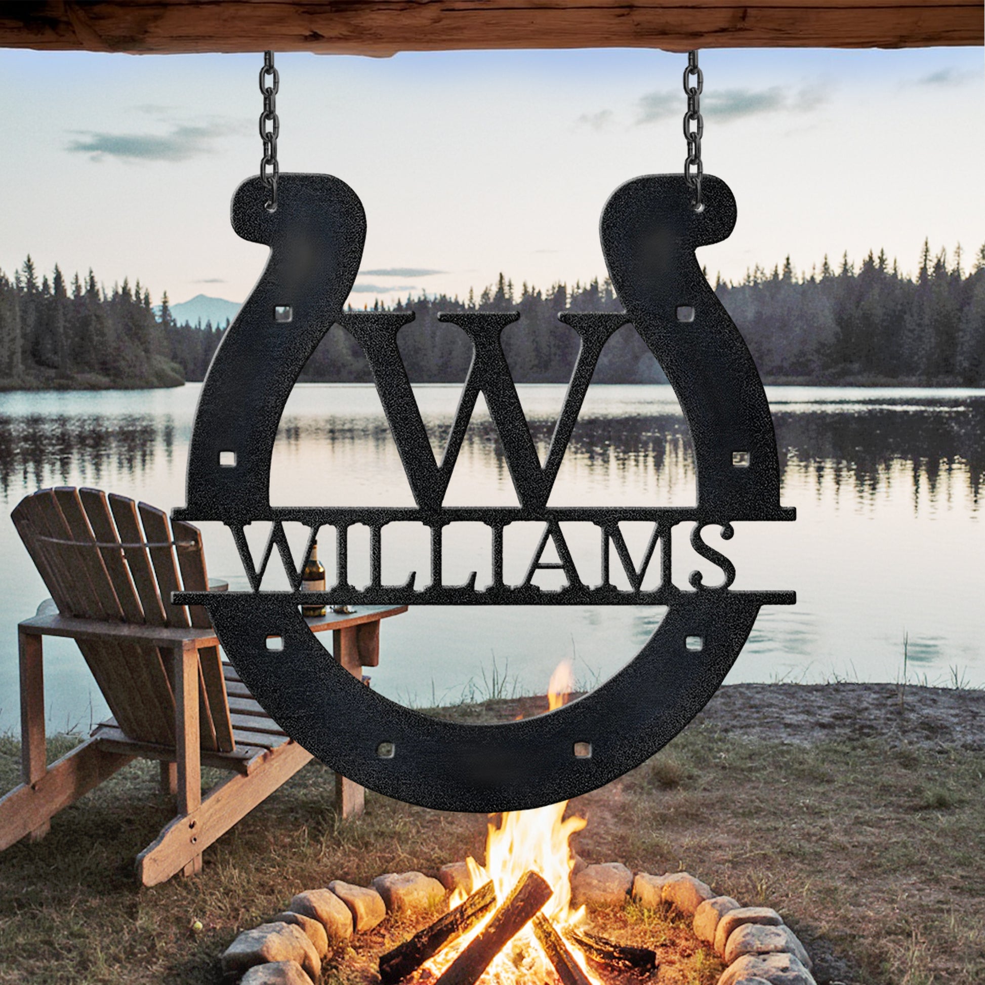 Custom Horseshoe Monogram - Steel Sign