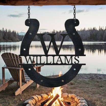 Custom Horseshoe Monogram - Steel Sign