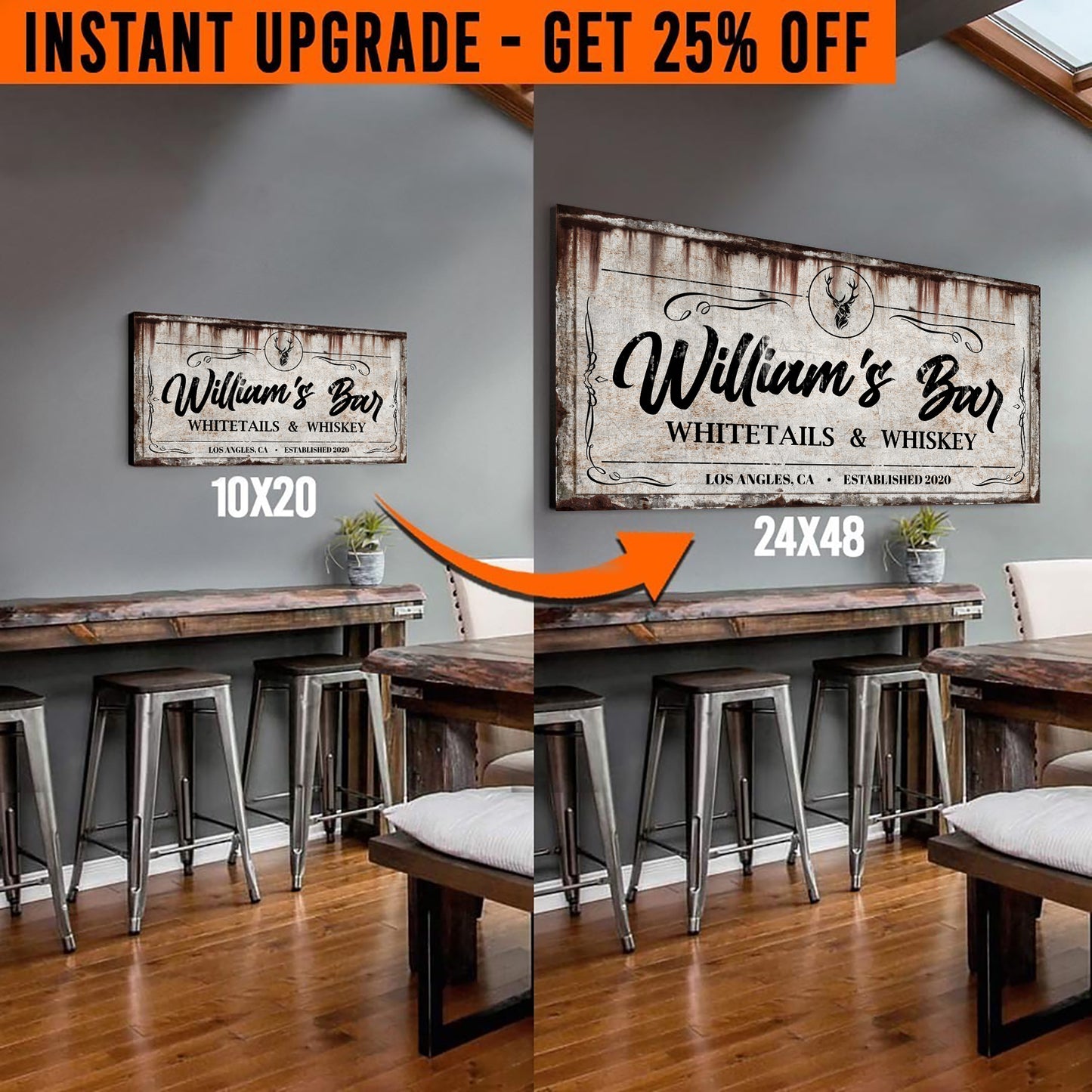 Upgrade Your 'Whitetails and Whiskey' (Style 1) Canvas To 24x48 Inches