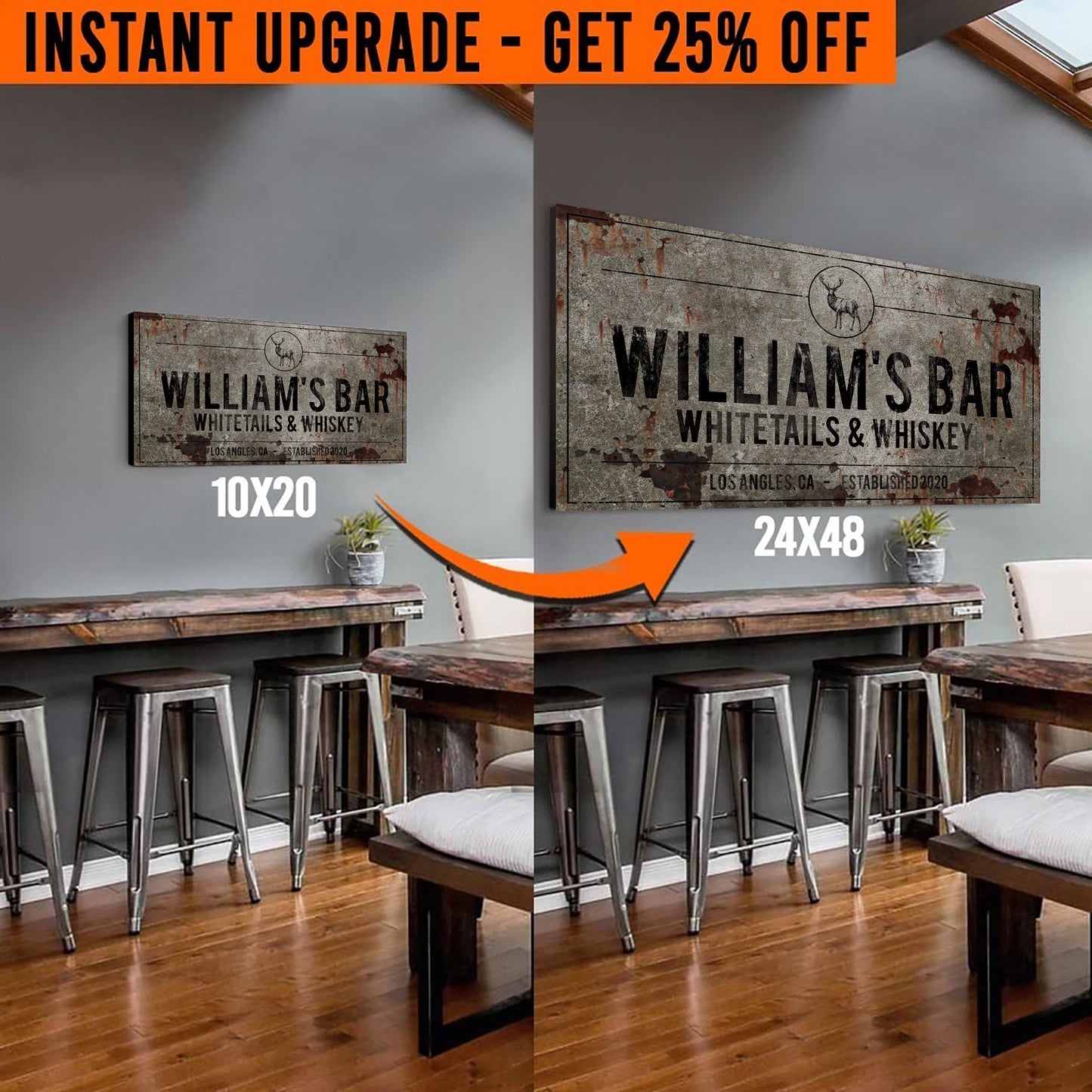 Upgrade Your 'Whitetails and Whiskey' (Style 2) Canvas To 24x48 Inches