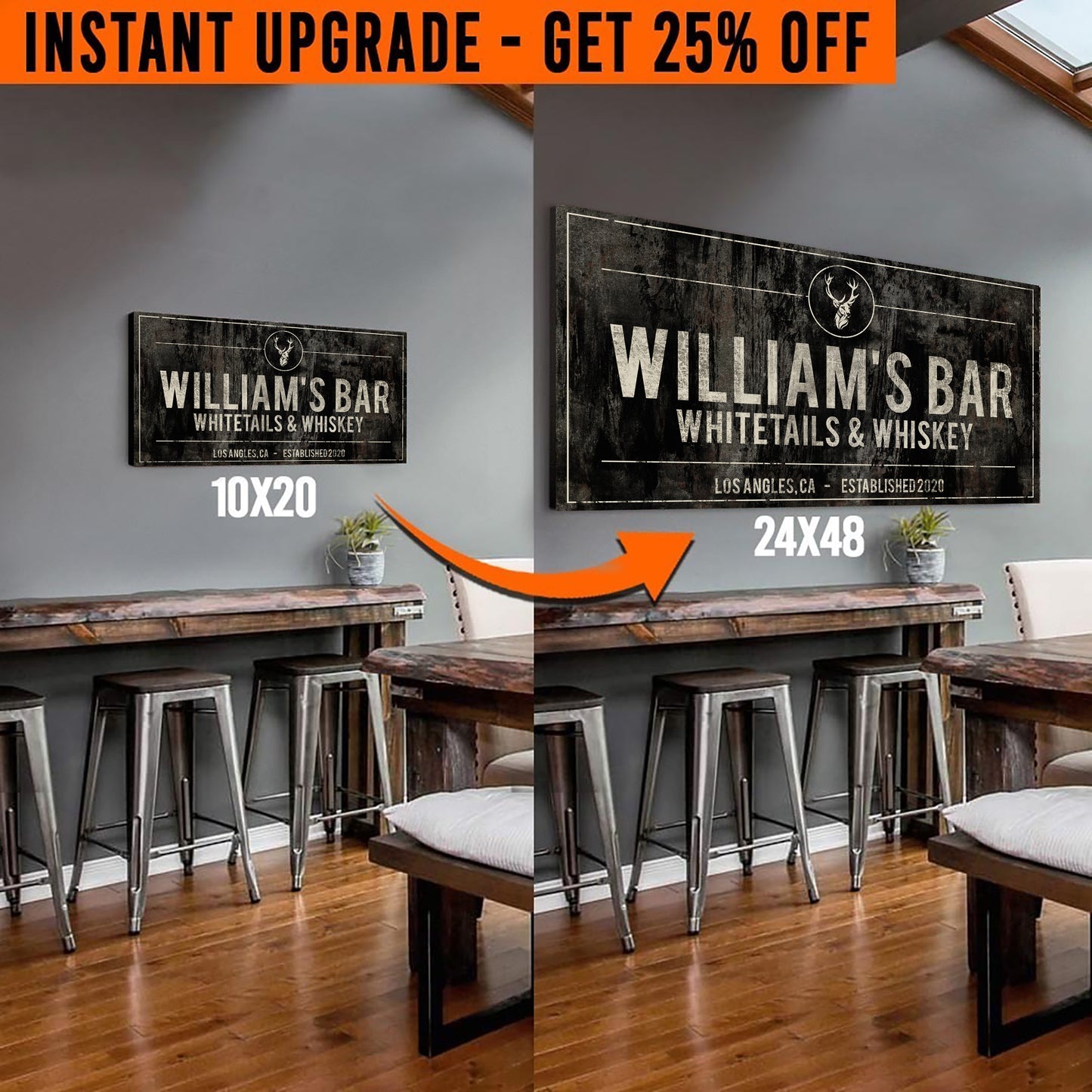 Upgrade Your 48x24 Inches 'Whitetails and Whiskey' (Style 3) Canvas To 60x30 Inches